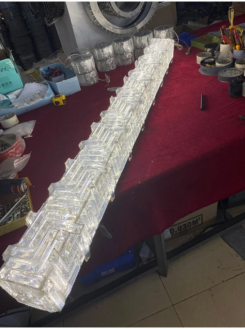 Modern crystal long strip chandelier Luxury Gold  Kitchen island Pendant lamp