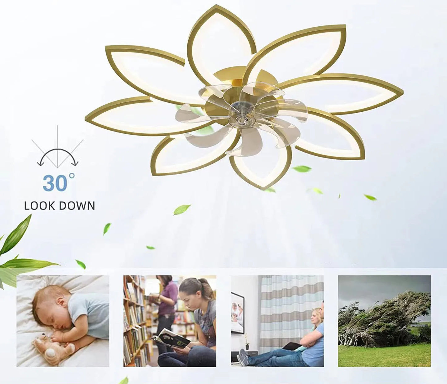 Petals LED Ceiling Fans With Light Bedroom Remote Control 220V Light Fixture