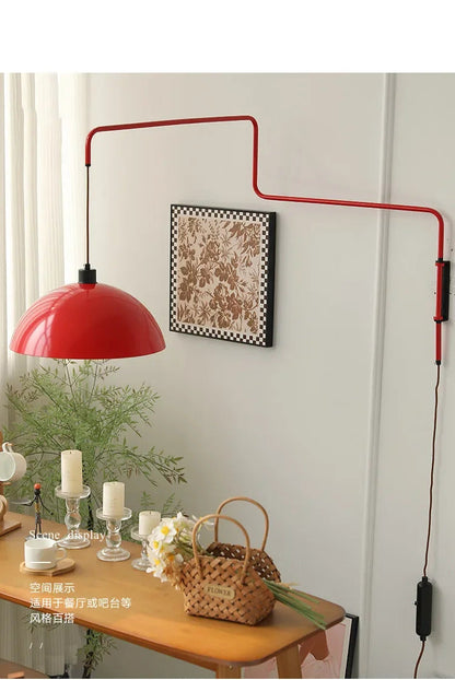 Red Rocker Chandelier Modern Folding Retractable Wall Lamp Long Arm Chandelier