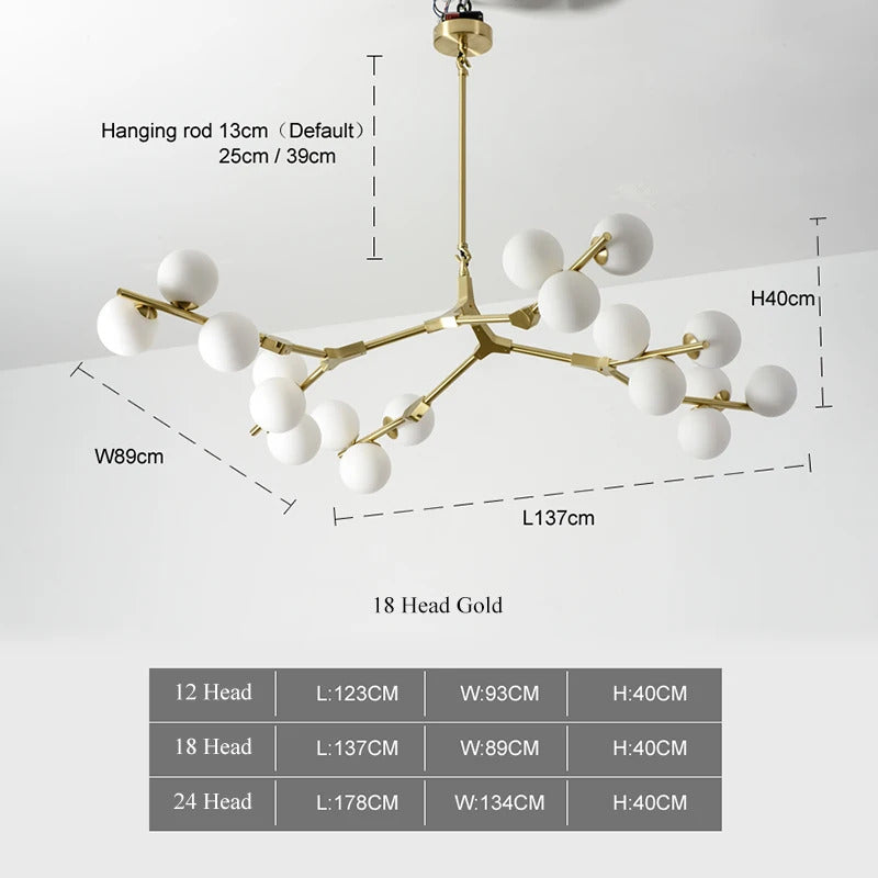 Nordic tree branch ball chandelier Modern white glass ball Led Pendant lights