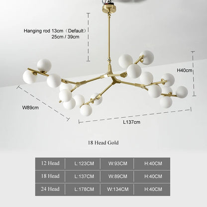 Nordic tree branch ball chandelier Modern white glass ball Led Pendant lights
