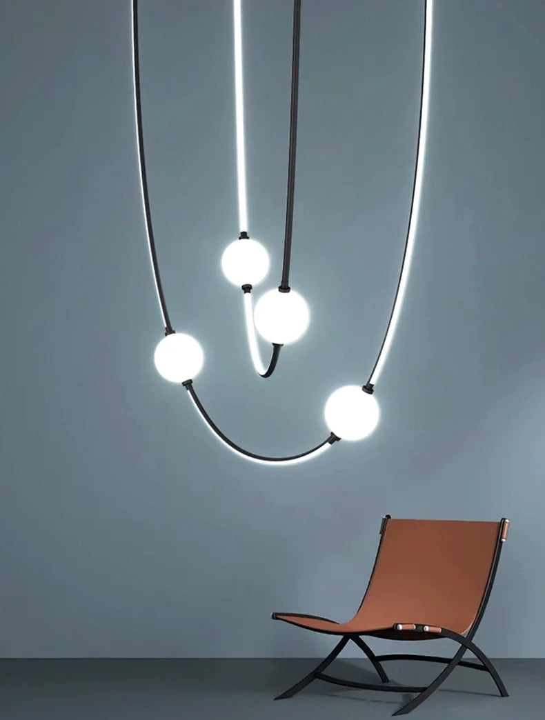 Postmodern glass ball chandelier nordic led curve light Dimmable staircase lamp