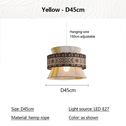 Bohemian Pendant Light Retro Cotton Rope Woven Chandeliers