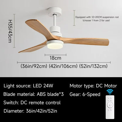 Nordic wooden Large Wind Ceiling Fan Light Retro Simple Solid walnut Electric Remote Fan lamp