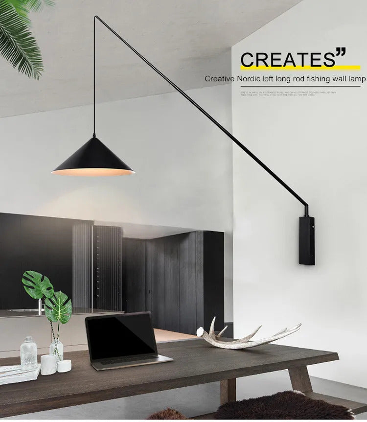 Nordic black Fishing simple Wall lamp Swing long Arm wall light loft sconce lighting