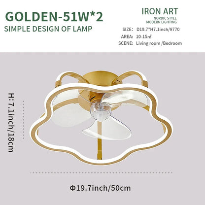 Modern simple LED Ceiling Fan Lamp with remote control Dining Room Bedroom Indoor lighting