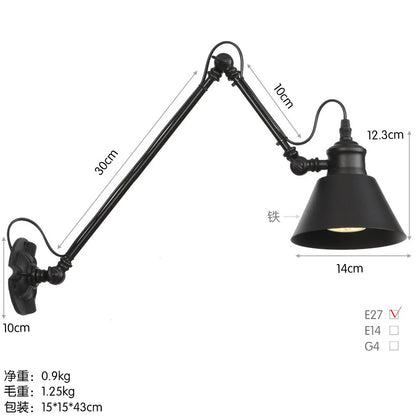 Nordic simple long black wall light Industrial Pole Swing Arm vintage Reading wall lamp