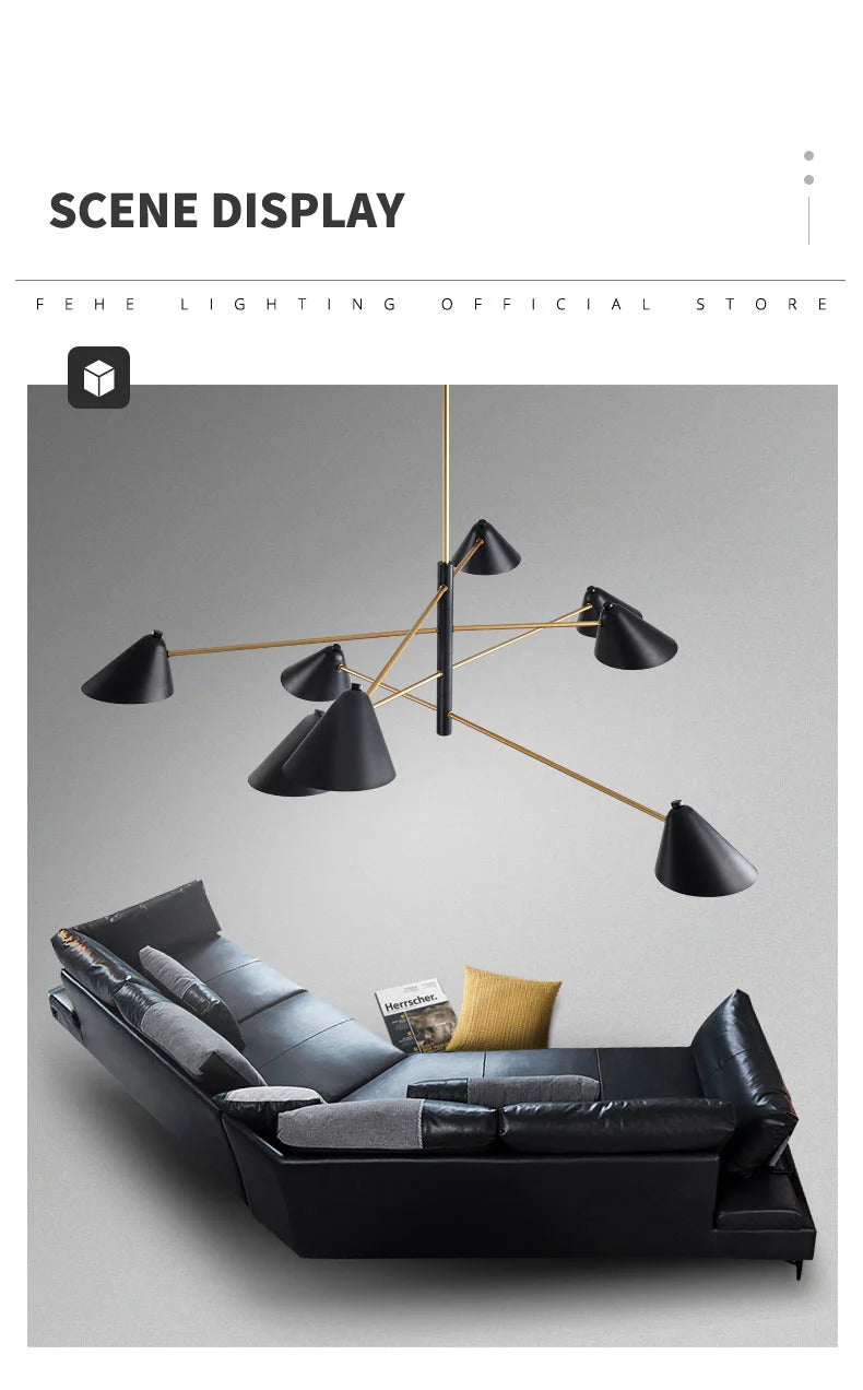 Nordic Minimalist Cone Shape chandelier Danish design black gold  iron Pendant Light