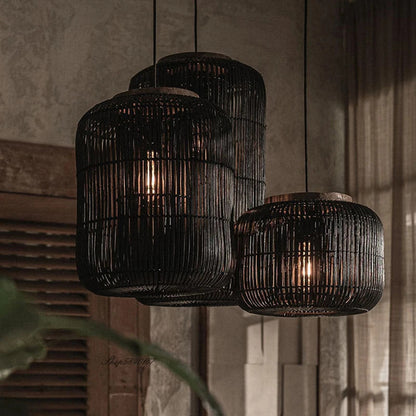 Rattan pendant light vintage Wabi-sabi Lights