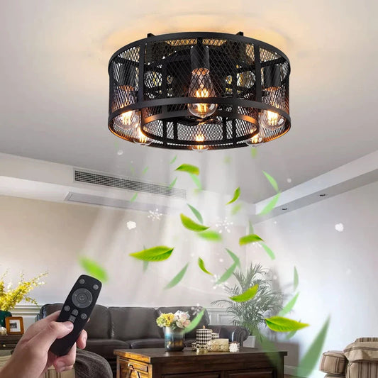 Cage Ceiling Fan with Light 20"Flush Mount Ceiling Fan Lights