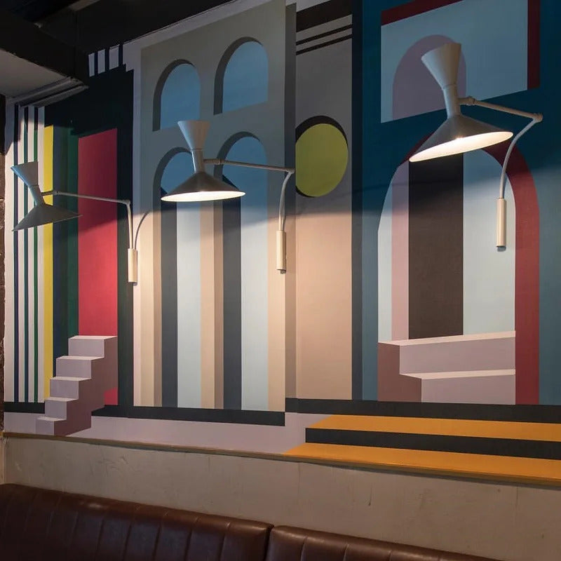 Marseille Wall Lamp White Black Metal Trumpet Swing Arm Sconce Lamp