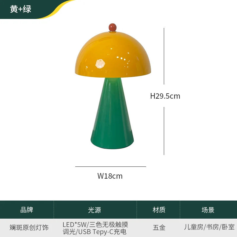 Memphis Mushroom Iron Art LED Table Lamps with Touch Switch USB Charging Desk Lights Living Room Bedroom Office Restaurant Study