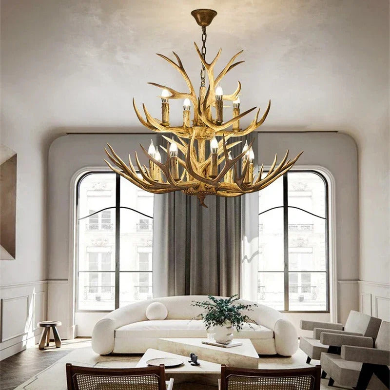 Christmas Style Antler Deer Chandelier for Living Room Loft Large Resin Deer Hanging Lamp Fixture Farmhouse BIg Hanging Light