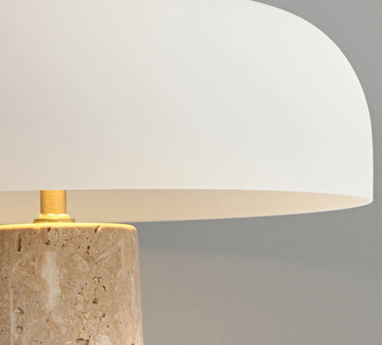 Modern Travertine Table Lamp Natural Stone LED Desk Lamp Indoor Decor Lighting Bedroom Living Room Study Matte Glass Lampshade