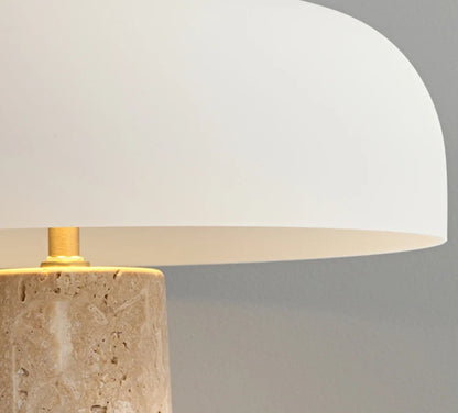 Modern Travertine Table Lamp Natural Stone LED Desk Lamp Indoor Decor Lighting Bedroom Living Room Study Matte Glass Lampshade