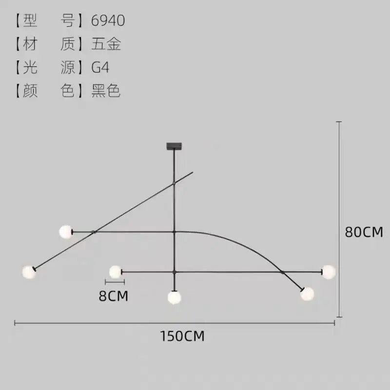 Nordic Iron geometric Line Pendant lamp Black Gold Iron U Line Chandelier