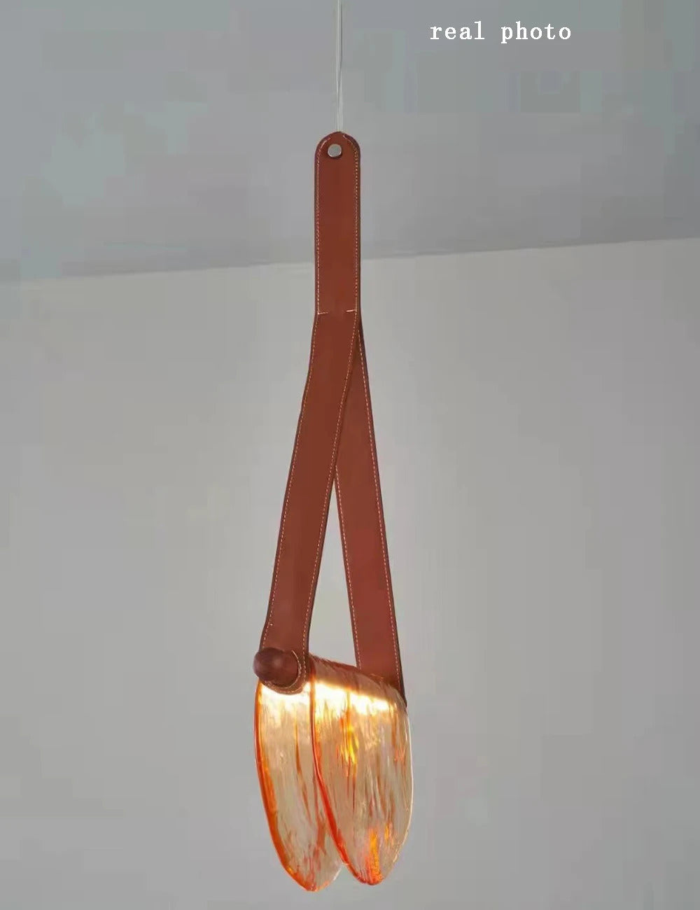Modern leather handmade glass pendant lamp gray amber clear glass pendant Light