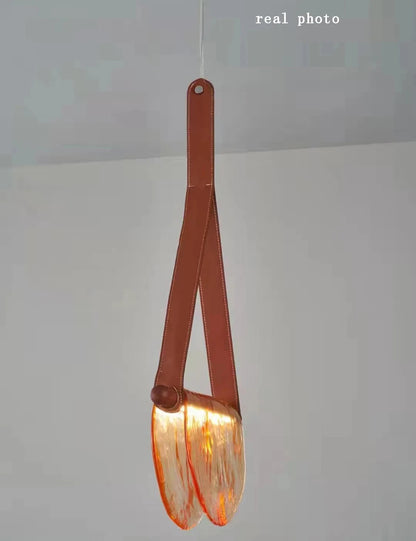 Modern leather handmade glass pendant lamp gray amber clear glass pendant Light