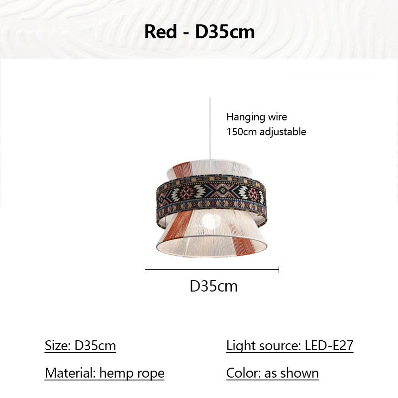 Bohemian Pendant Light Retro Cotton Rope Woven Chandeliers