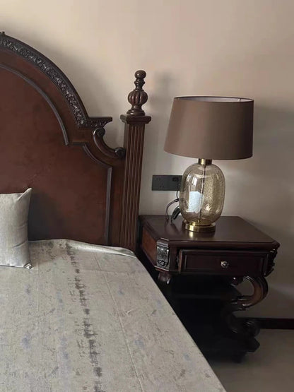 American Blue Glass Desk Lamp Fabric Lampshade Warm LED Light Bedroom Bedside Table Living Room Decor Accent