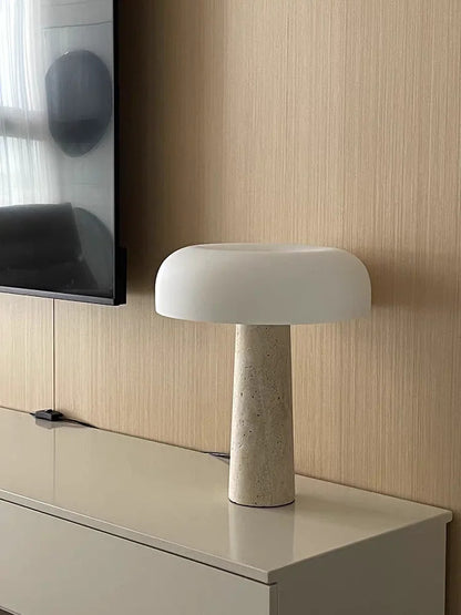 Modern Travertine Table Lamp Natural Stone LED Desk Lamp Indoor Decor Lighting Bedroom Living Room Study Matte Glass Lampshade