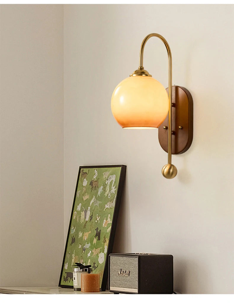 French Lomin Retro Wall Lamp Luxury vintage Glass wooden Wall Light sconce