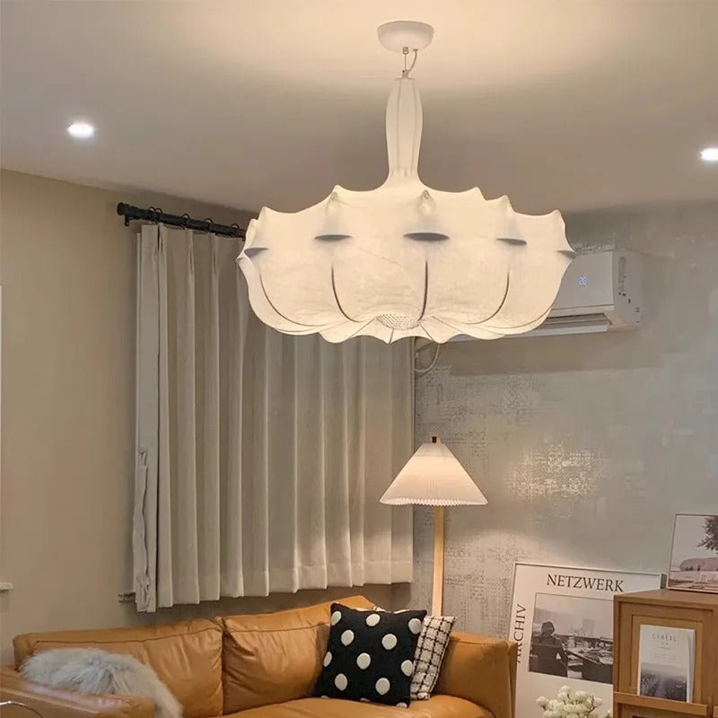 Modern Japanese Wabi Sabi Silk Pendant Lamp Living Dining Room Bedroom Ceiling Chandelier