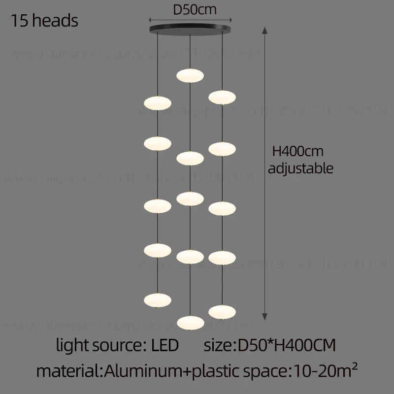 Modern villa Staircase Chandelier Nordic Oval String Ball Duplex Building LED pendant Light