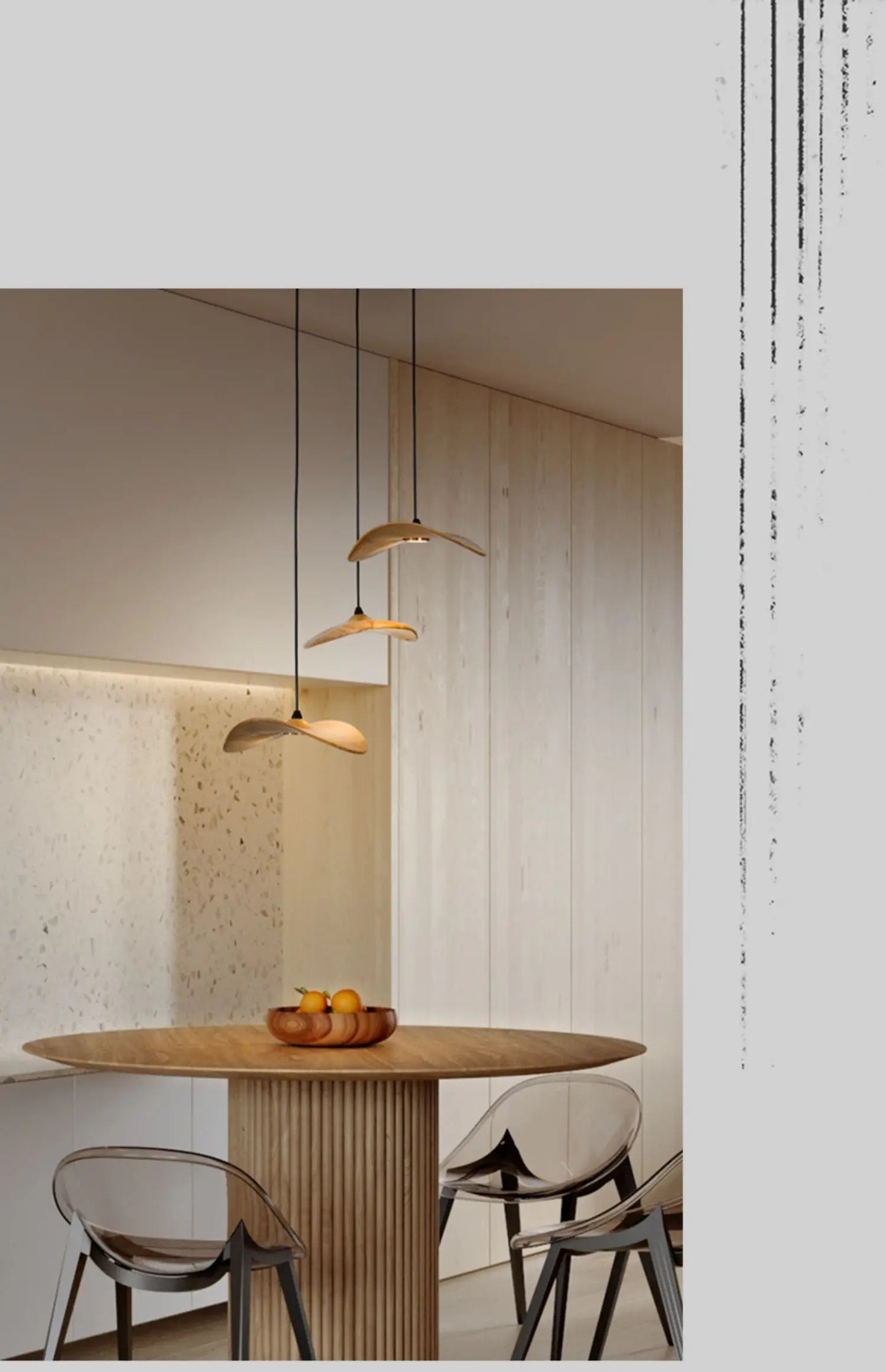 Japanese Lotus Leaf Chandelier Wabi Sabi Solid Wood Hanging Lamp