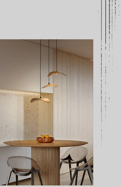 Japanese Lotus Leaf Chandelier Wabi Sabi Solid Wood Hanging Lamp