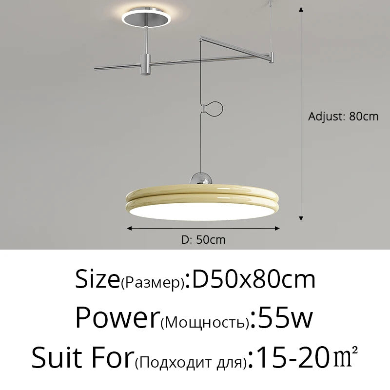 French Flying Saucer Pendant Light Creative Design Extendable Rotating Long Pole Lamp