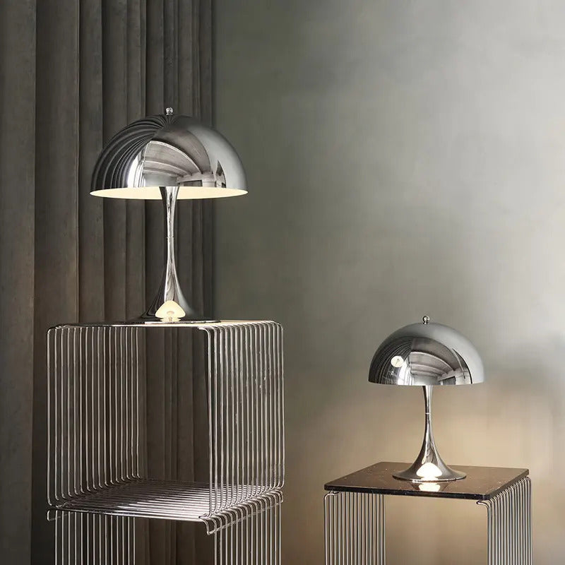 Mushroom Table Lamp Denmark Chrome Desk Light with E27 Bulb for Bedroom Living Room