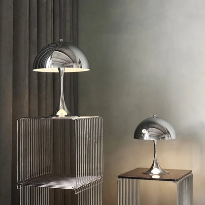 Mushroom Table Lamp Denmark Chrome Desk Light with E27 Bulb for Bedroom Living Room