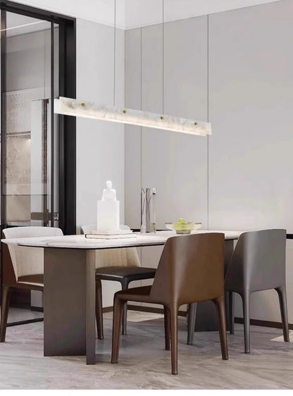 Luxury Linear Pendant Light LED Minimalist Natural Marble Chandelier Hanging Ceiling Fixtures for Kitchen Island Dining Room Bar