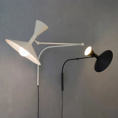Marseille Wall Lamp White Black Metal Trumpet Swing Arm Sconce Lamp