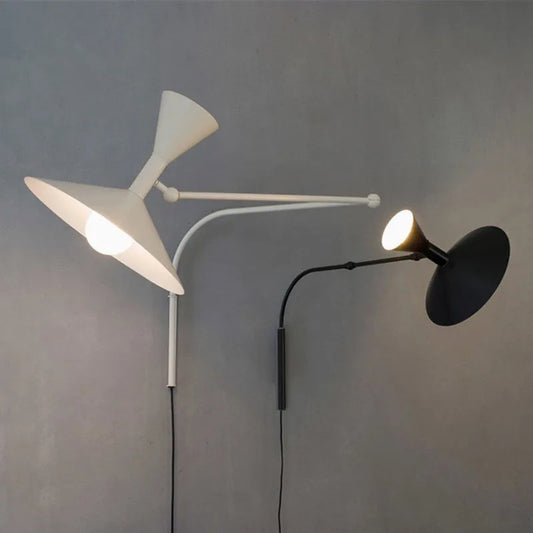Marseille Wall Lamp White Black Metal Trumpet Swing Arm Sconce Lamp