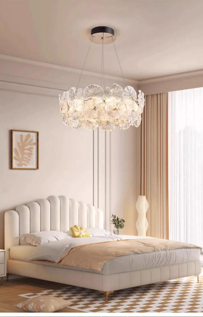 Modern Luxury Lotus Leaf Glass Chandelier Luxury Crystal Pendant Light