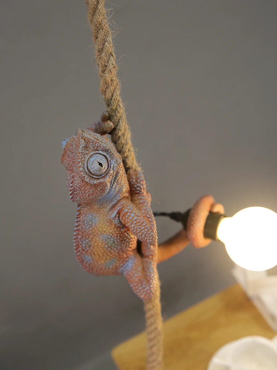 Resin chameleon pendant light Retro Hemp Rope Monkey Pendant Lamp