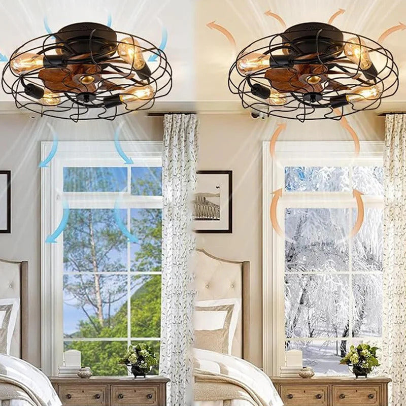 Industrial Retro Fan Light with remote control 110V-220V Living room Light