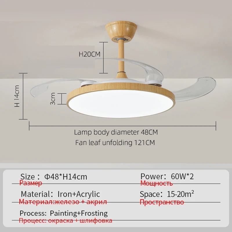 Ceiling Fan With Light Modern Remote Smart Invisible Ceiling Fan Bedroom Lamp