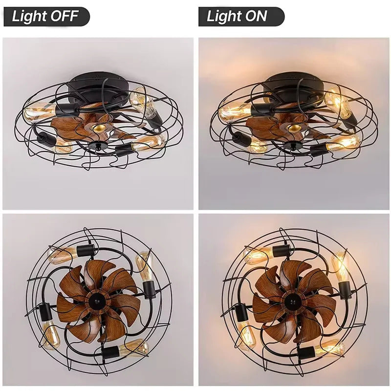 Industrial Retro Fan Light with remote control 110V-220V Living room Light