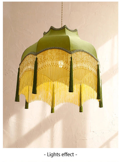French Green Tassel Dining Room Chandeliers Retro Tassel pendant lamp