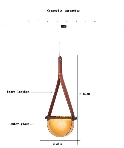 Modern leather handmade glass pendant lamp gray amber clear glass pendant Light