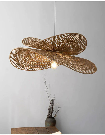 Wabi Sabi Rattan Chandelier Retro LED Weaving Pendant Lamp