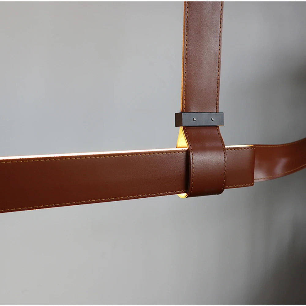 Modern Leather Chandelier LED Belt Fabric Pendant Lamp For Hotel Living Room Office Decor Minimalist Dining Table Hanging Lamp