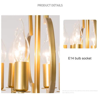 American Vintage Wrought Iron Gold Chandelier Nordic Design Living Room Pendant Lamp