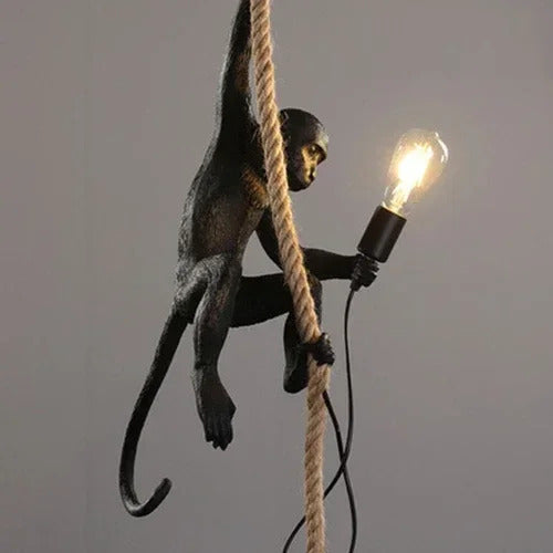 Art creative monkey Pendant lamp White black Resin animal hemp rope wall lamp