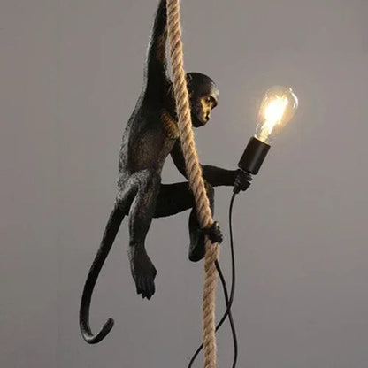 Art creative monkey Pendant lamp White black Resin animal hemp rope wall lamp