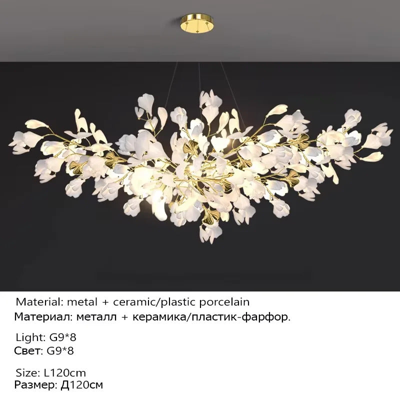 Luxury Ceramic Ginkgo Leaf Chandelier Gold Branches Chandelier