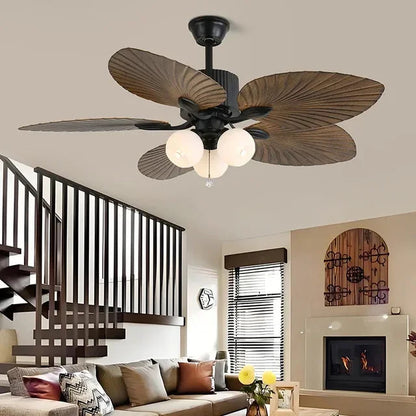 American Retro ceiling Fan Light European Mid-Century vintage Luxury chandelier Remote Fan